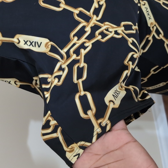 Fashion Nova| Black V-Neck Midi Dress With Gold Toned Chain Link Pattern - Picture 7 of 14